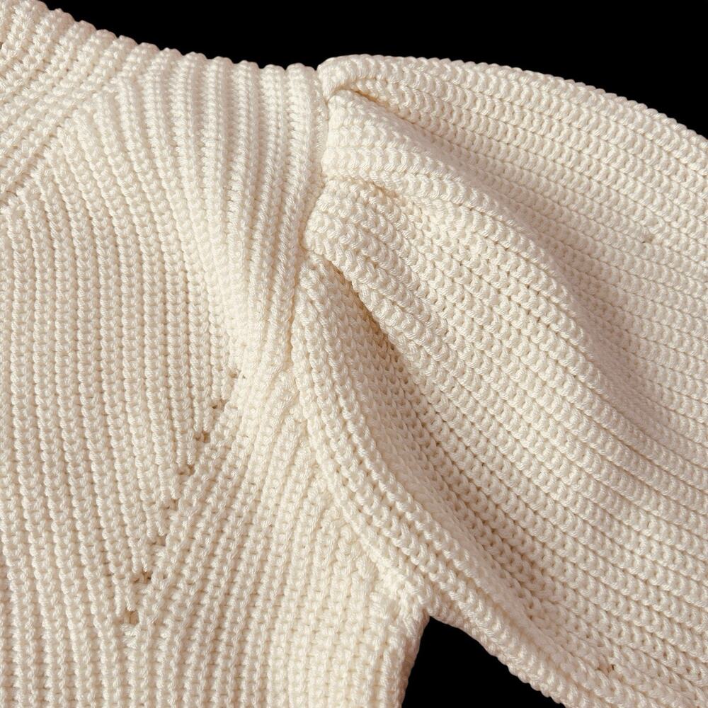 Anthropologie English Factory Women’s Ivory Ribbed Preppy Puff Sleeve Sweater XS - Picture 8 of 16